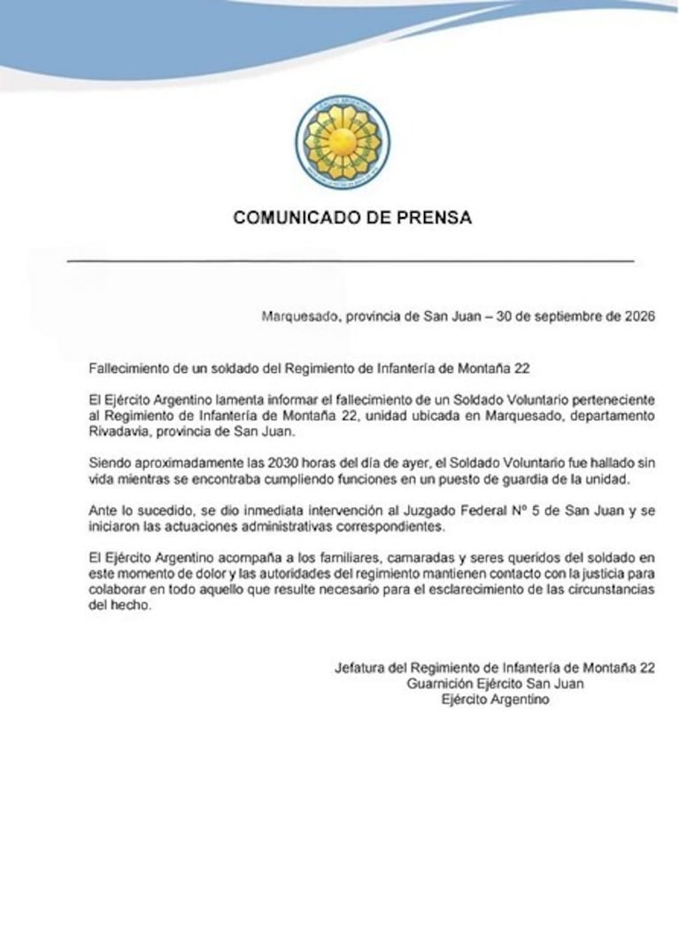 El hecho fue confirmado por el Ejército Argentino. (Foto: EjércitoArgentino)